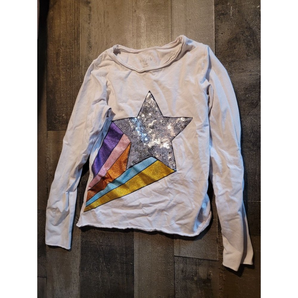 Kidpik 7/8 White youth long sleeve tee star sequin